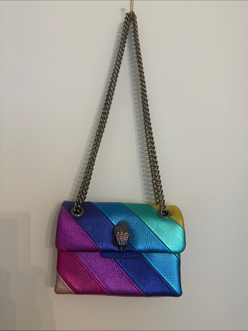 Kurt Geiger Rainbow Metallic Diagonal Stripe Shoulder Bag